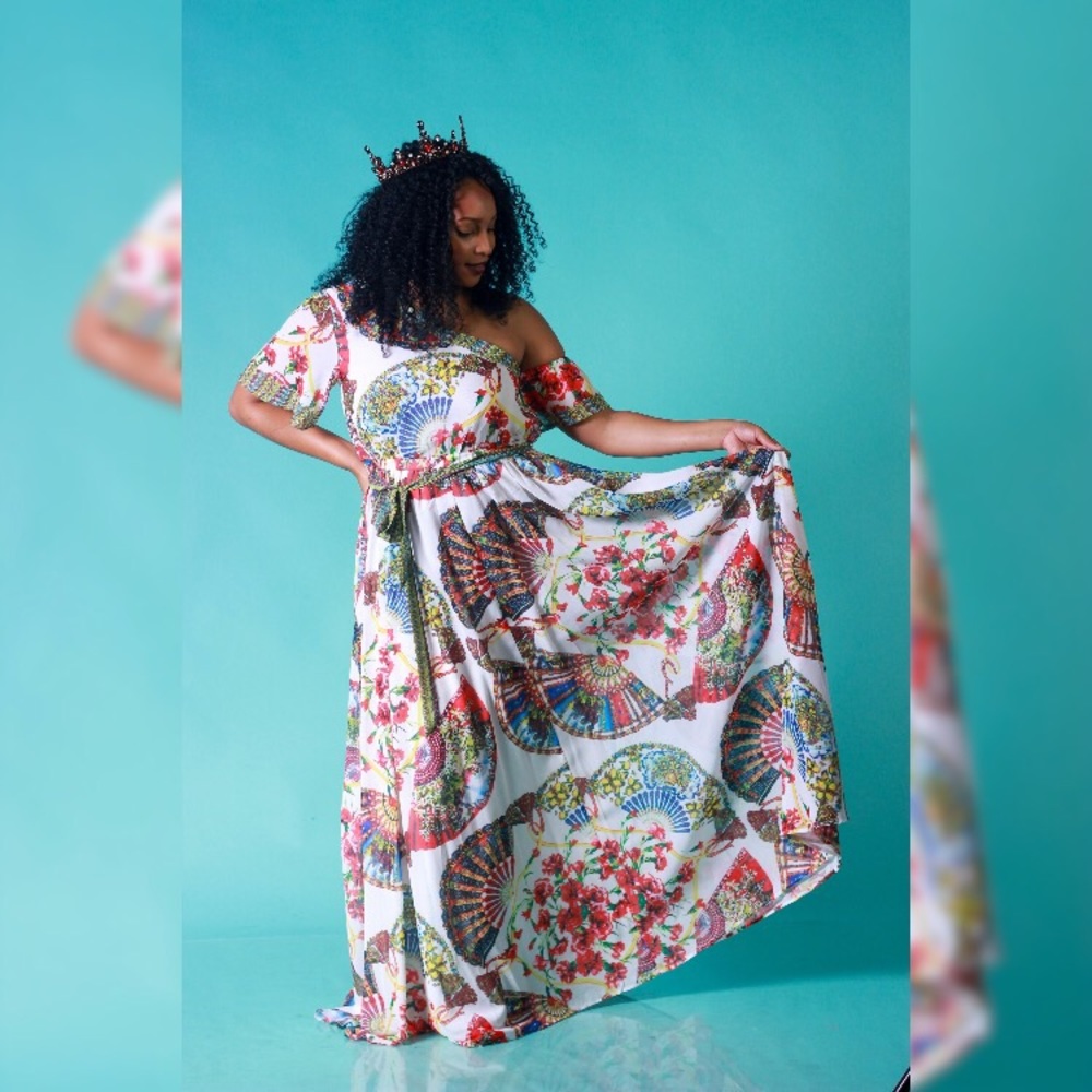 One shoulder printed maxi dress